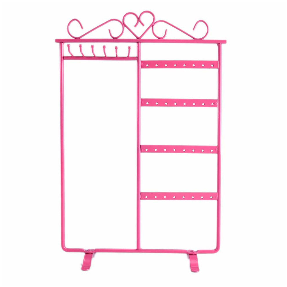 (Pink) Metal 32 Holes 6 Hooks Earrings Display Stand Jewelry Holder Home