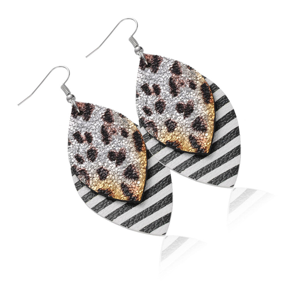 (Type 12) Leopard Print Earrings Girl Jewelry Pendant Leather Ears Drops