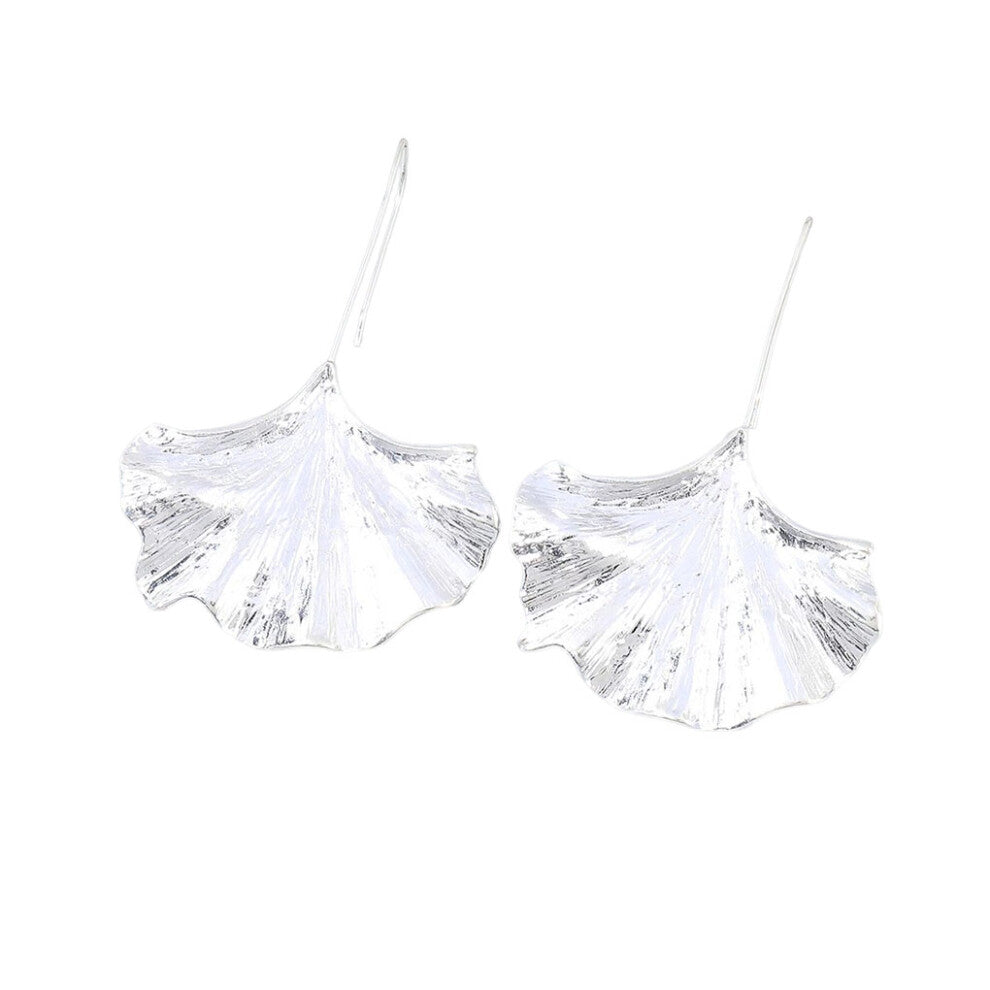 (Silvery) 2Pcs Gold Ginkgo Biloba Earrings Women Banquet Party Jewelry