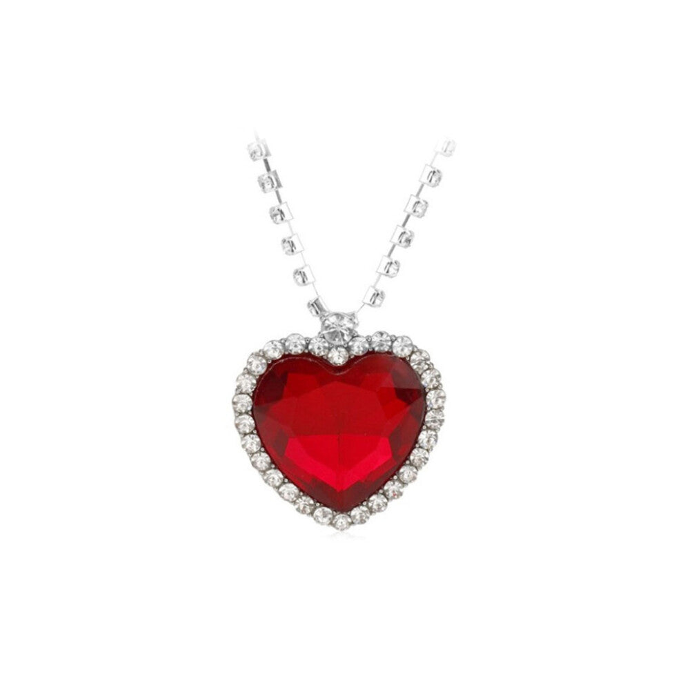 (Red) Women Necklace Cute Rhinestone Unfading Ladies Pendant Choker Jewelry