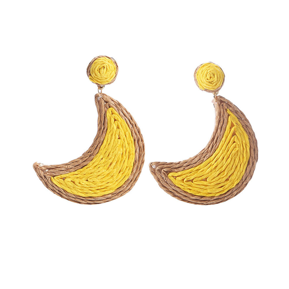 (Yellow) 1 Pair Vintage Moon-shaped Earring Pendant Jewellery Girlfriends