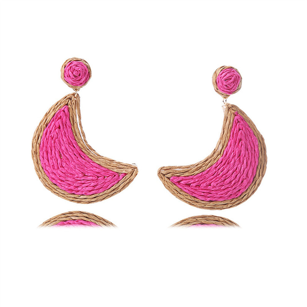 (Dark Pink) 1 Pair Vintage Moon-shaped Earring Pendant Jewellery Girlfriends