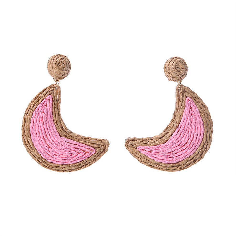 (Light Pink) 1 Pair Vintage Moon-shaped Earring Pendant Jewellery Girlfriends