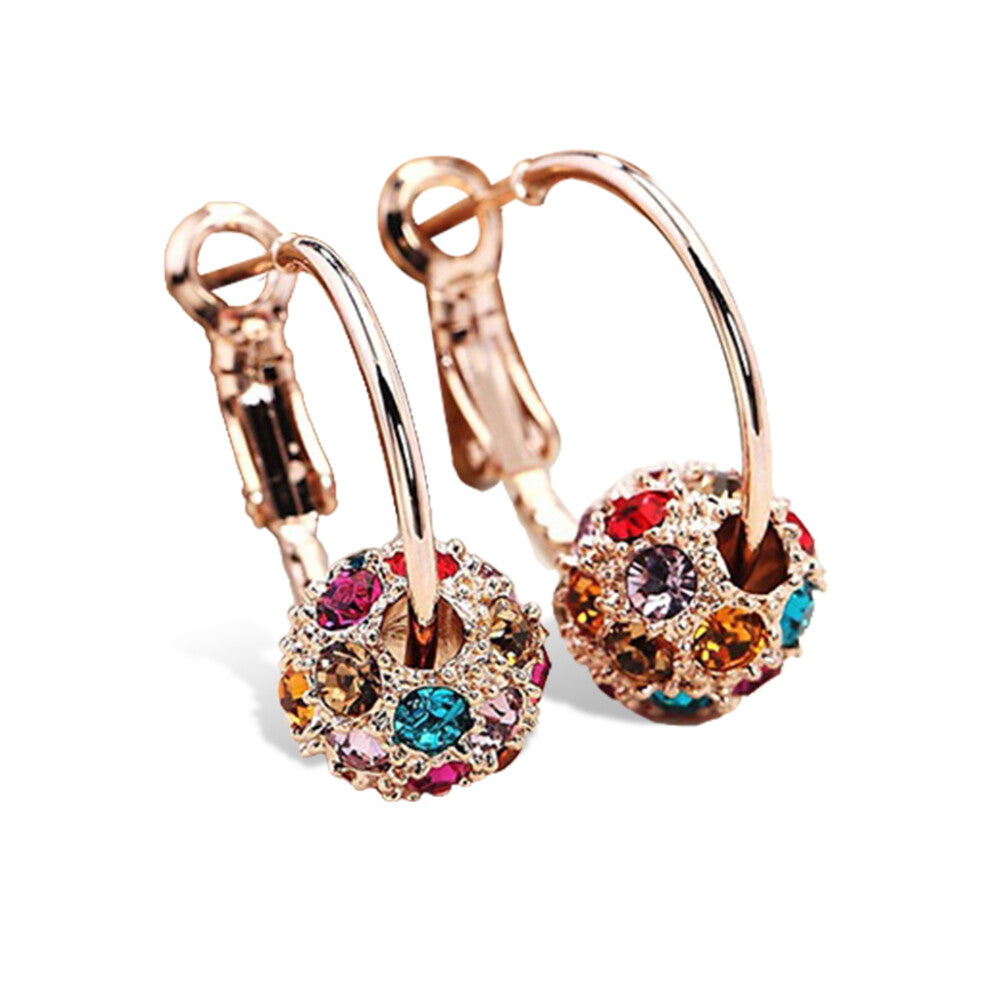 (Gold Color Bead) 1 Pair Hoop Earrings Ear Studs Anniversary Jewelry Personalized