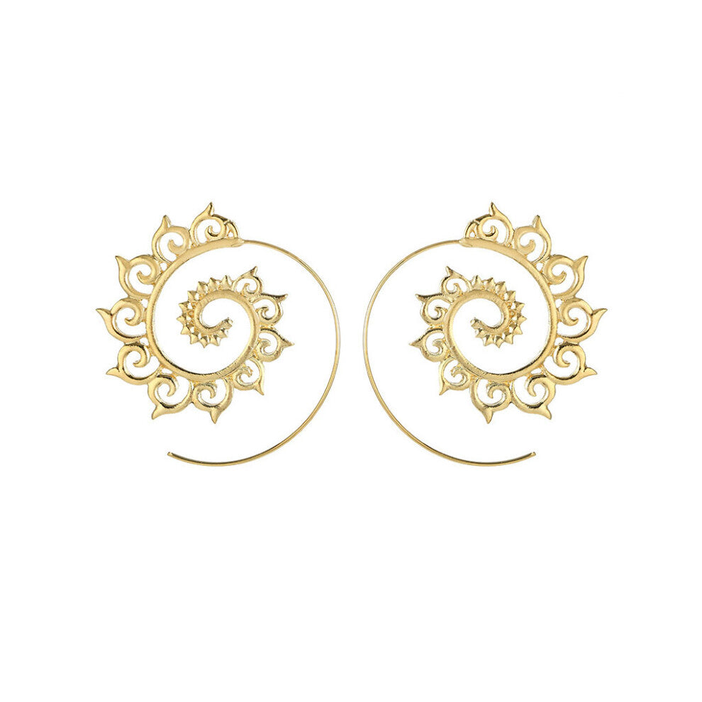 (4755 Gold) Round Spiral Earrings Anniversary Gift Ear Hanging Pedant Dangle