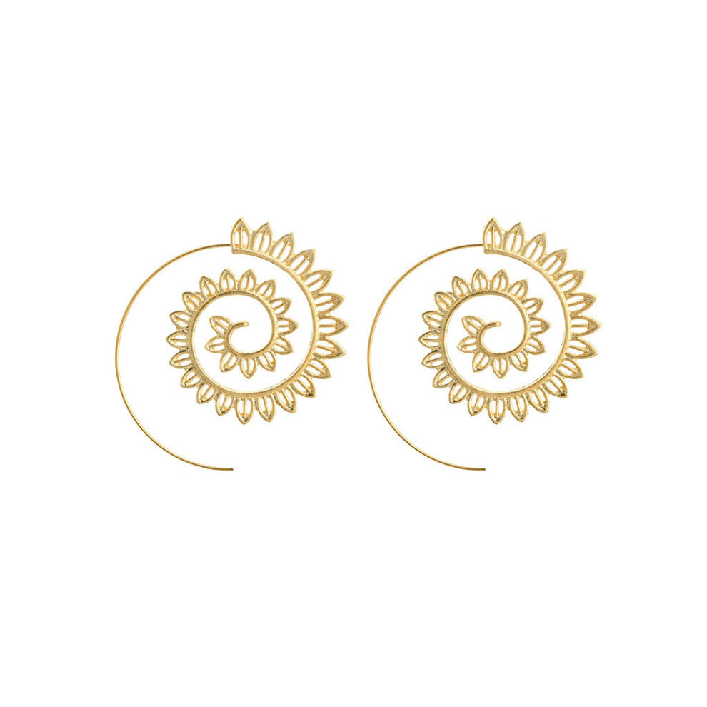 (4510 Gold) Round Spiral Earrings Anniversary Gift Ear Hanging Pedant Dangle