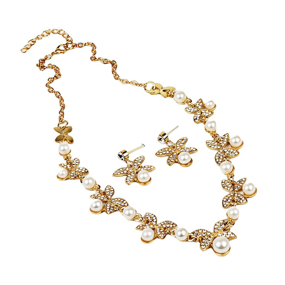 (Gold) 2Pcs-Set Women Necklace Earrings Festival Wedding Jewelries Ladies