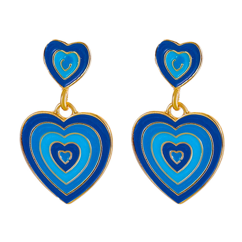 (Gold Blue) 2Pcs Love Drop Earrings Jewelry Fashion Romantic Alloy Dangle Earring