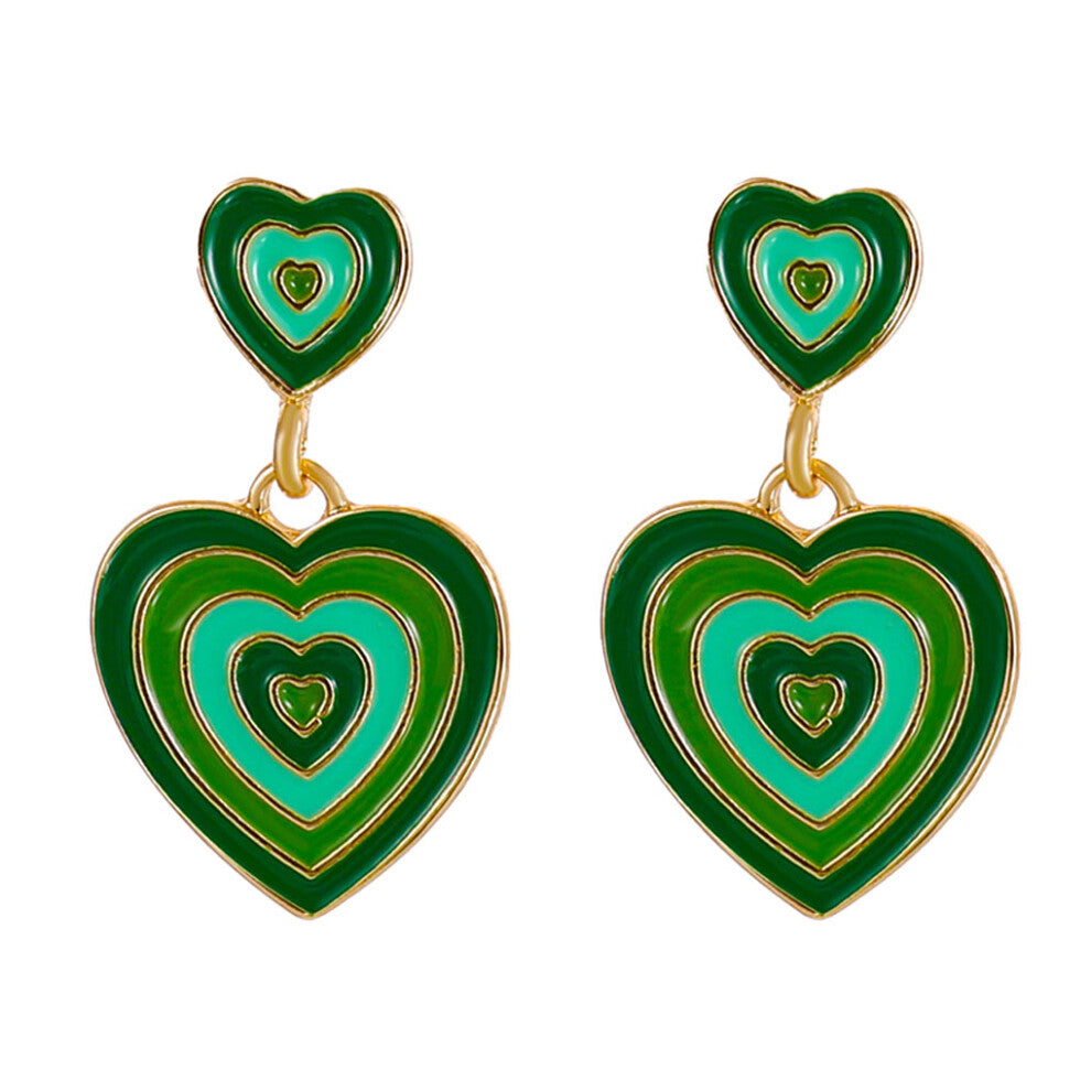 (Gold Green) 2Pcs Love Drop Earrings Jewelry Fashion Romantic Alloy Dangle Earring
