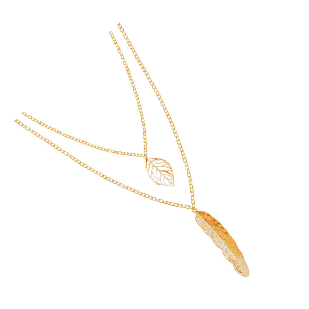 (Gold) Chain Necklace Leaves Multi-layer Chokers Necklaces Daily Wear