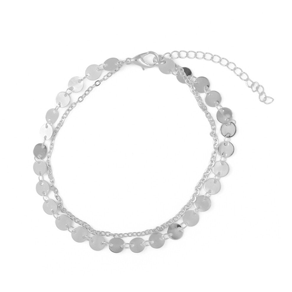(silver) Anklet Layered Glitter Simple Style Ankle Bracelets for Valentine's