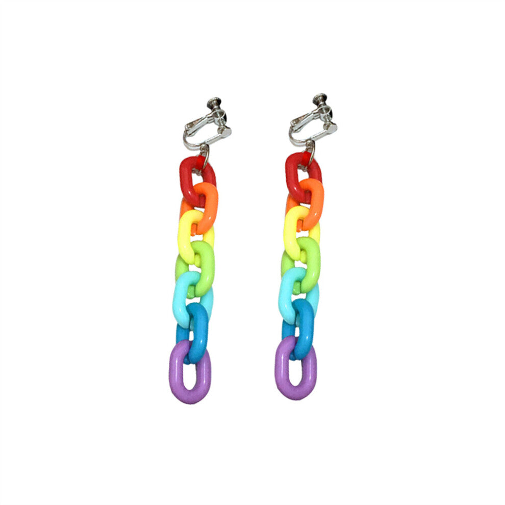 (Ear Clip) 1 Pair Woman Earrings Traveling Drop Earring Rainbow Geometric Jewelry