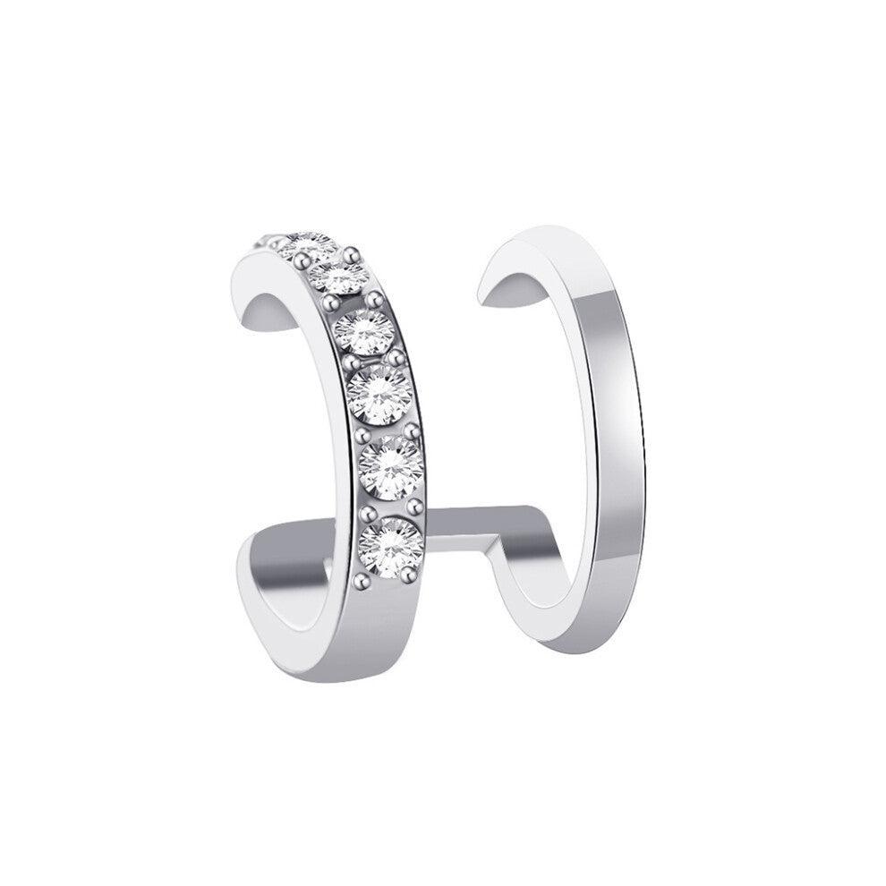 (Silver) Women Simple Design Rhinestone Earrings Clip Earring Non-piercing