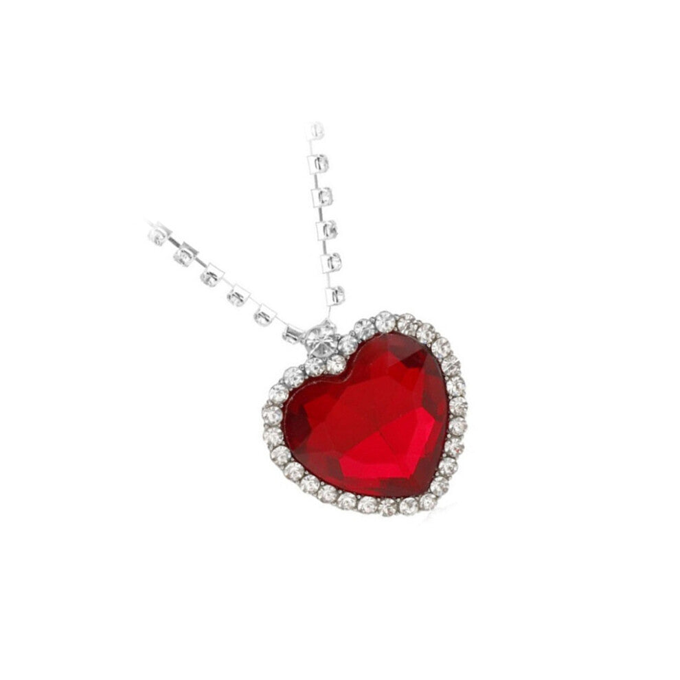 (Red) Women Necklace Rhinestone Hanging Electroplated Pendant Choker