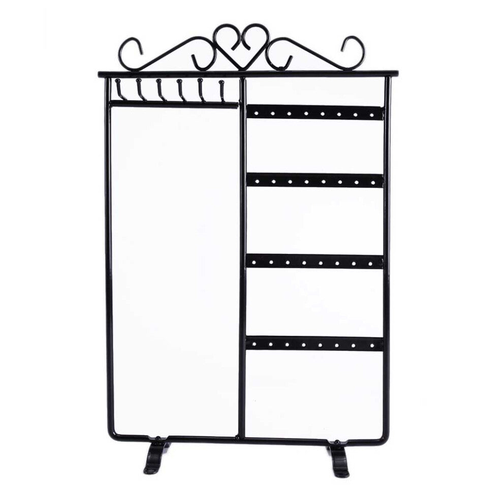 (Black) Metal 32 Holes 6 Hooks Stand Dresser Organizer Jewelry Storage Holder