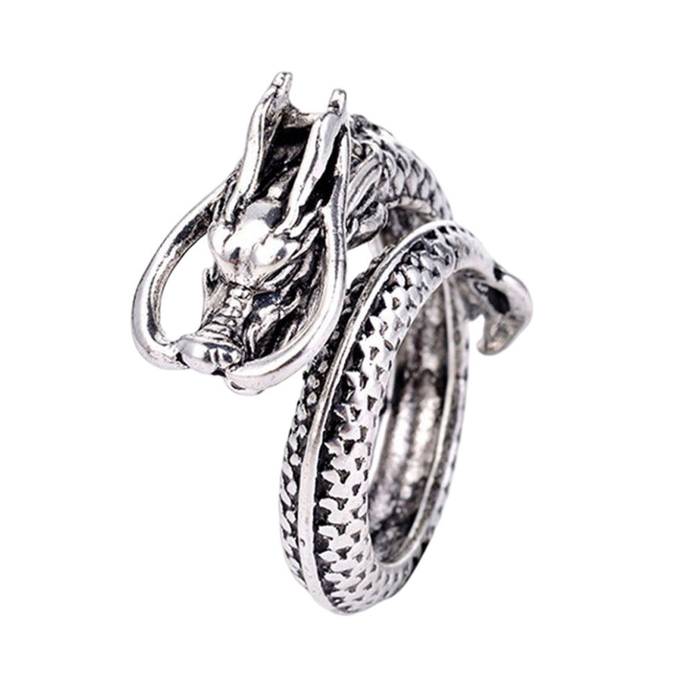 (Silver, Opening adjustable) Vintage Style Dragon Ring Adjustment Jewelry Gift Male Engagement