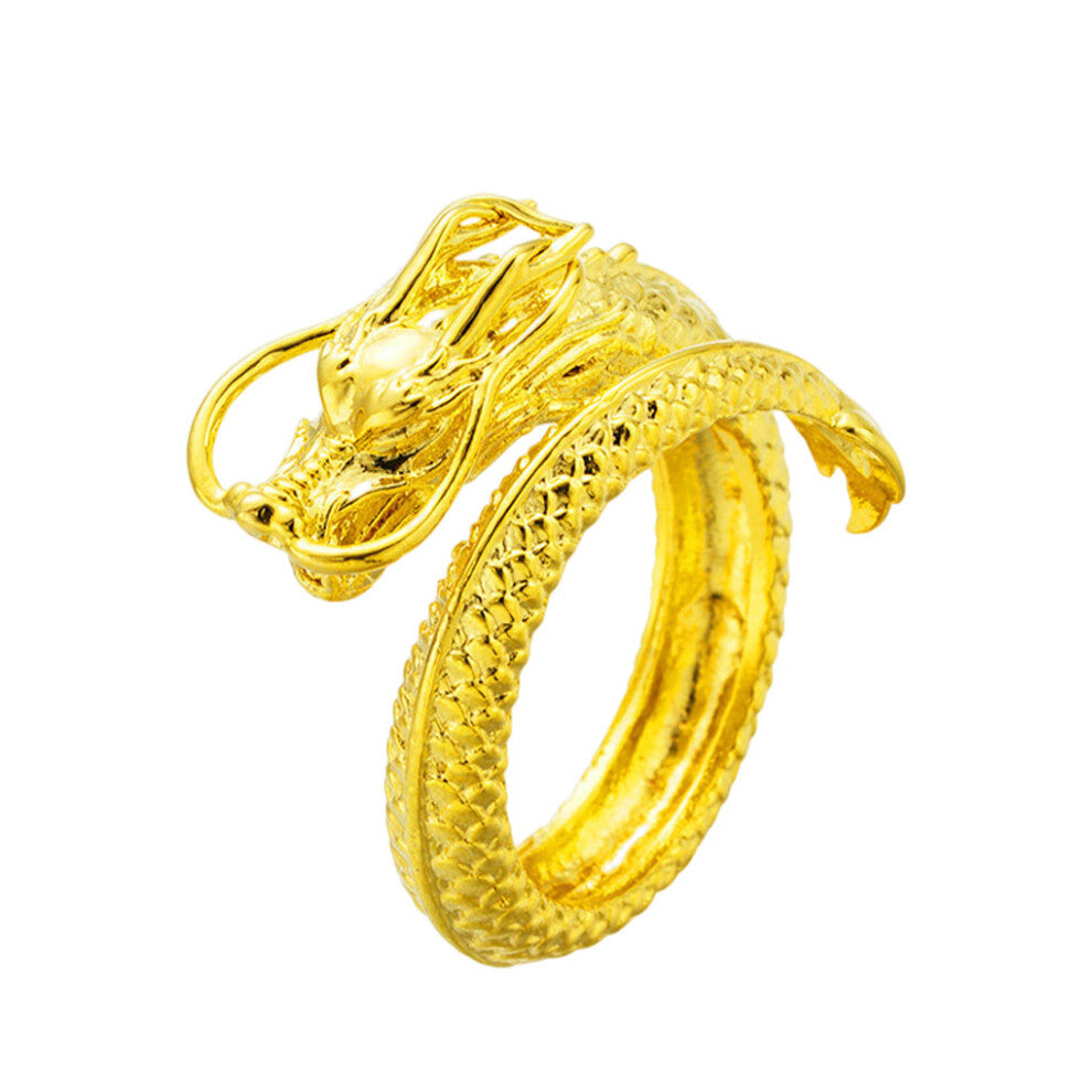 (Gold, Opening adjustable) Vintage Style Dragon Ring Adjustment Jewelry Gift Male Engagement