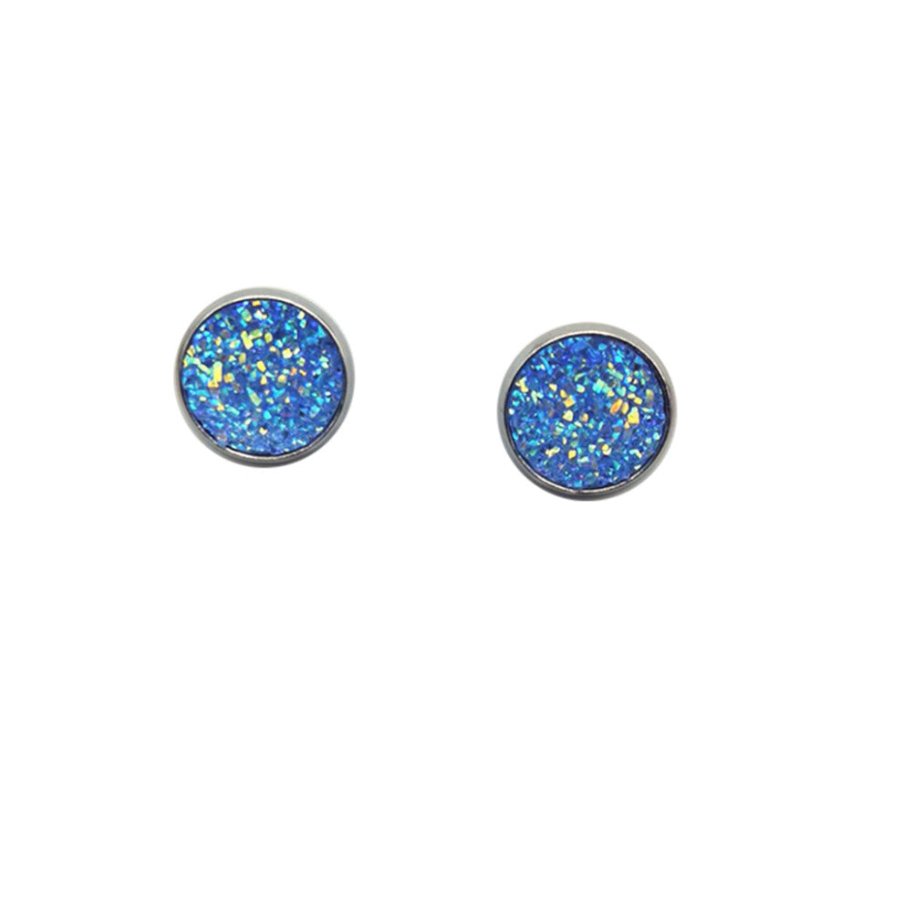(Type8, 8) 12mm Druzy Ear Stud Earrings Stainless Steel Eardrop Jewelry for Women