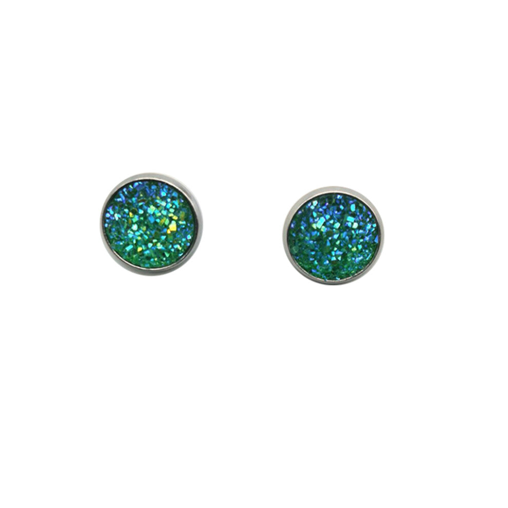 (Type10, 10) 12mm Druzy Ear Stud Earrings Stainless Steel Eardrop Jewelry for Women