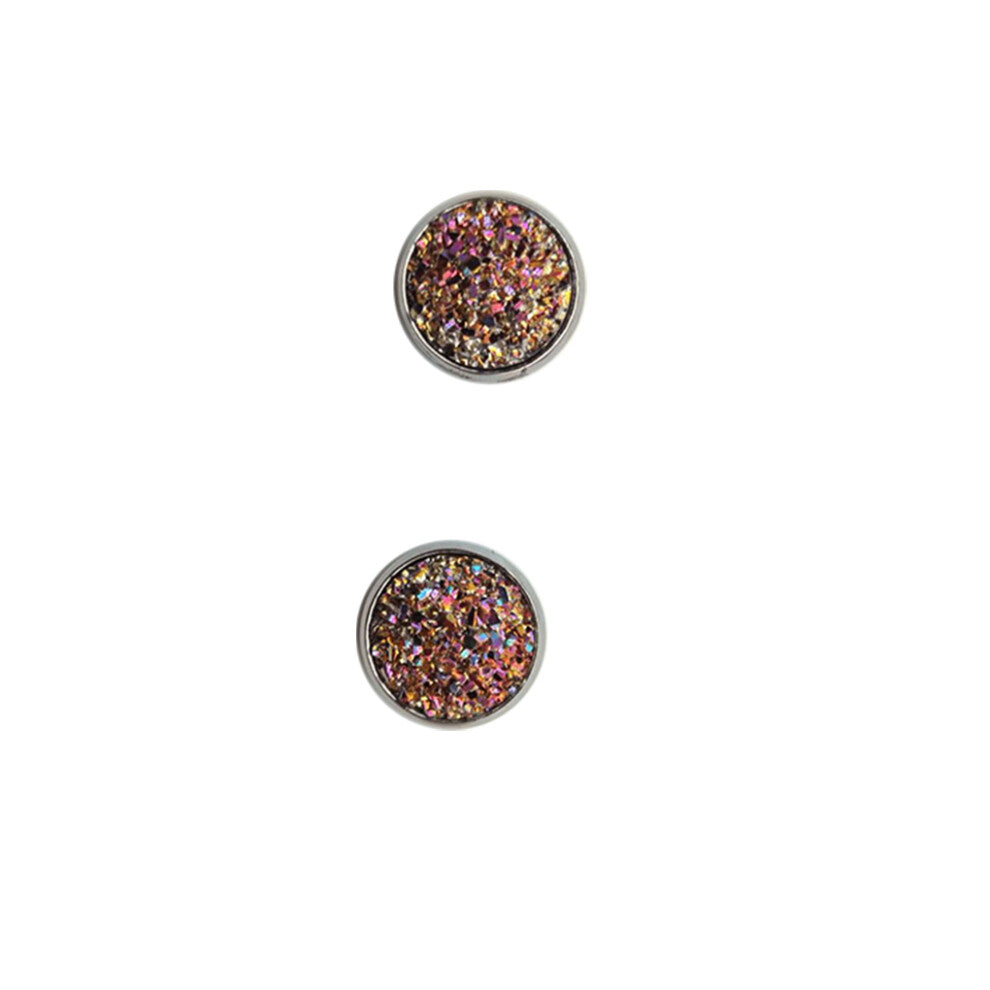 (Type12, 12) 12mm Druzy Ear Stud Earrings Stainless Steel Eardrop Jewelry for Women