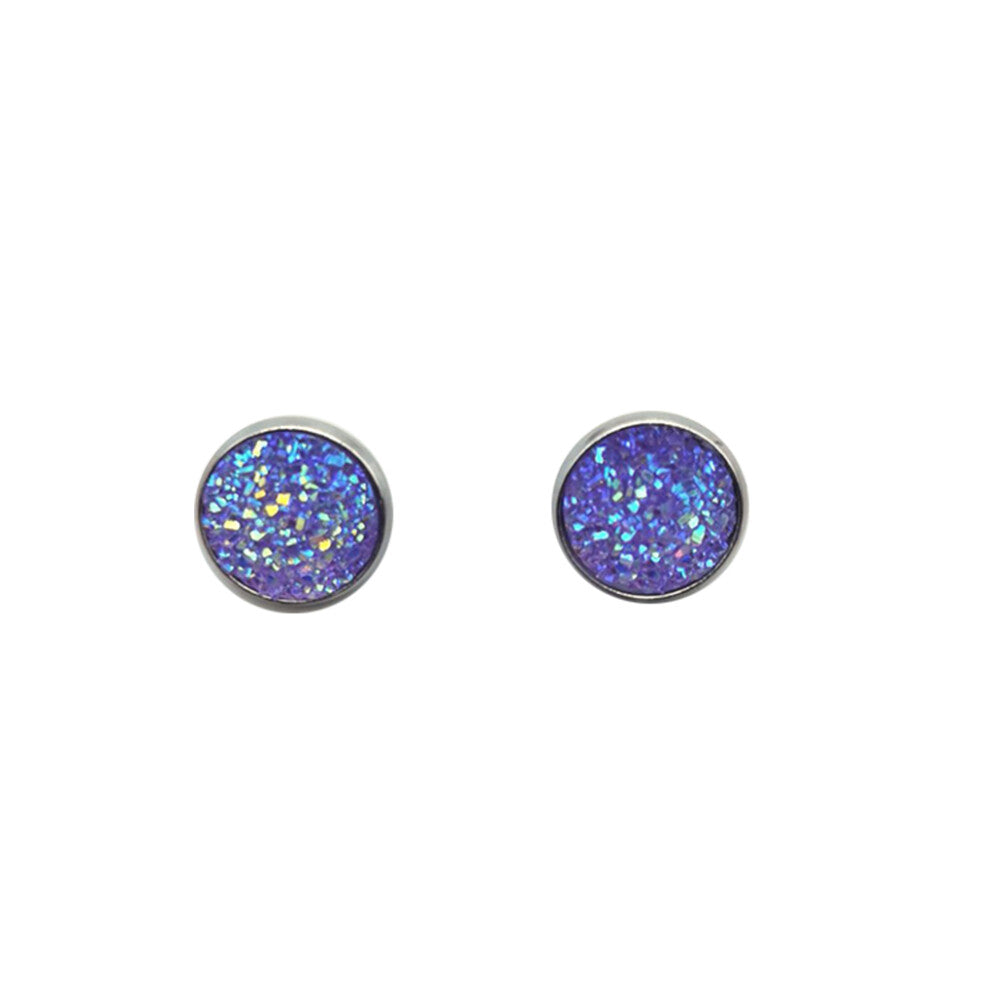 (Type16, 16) 12mm Druzy Ear Stud Earrings Stainless Steel Eardrop Jewelry for Women