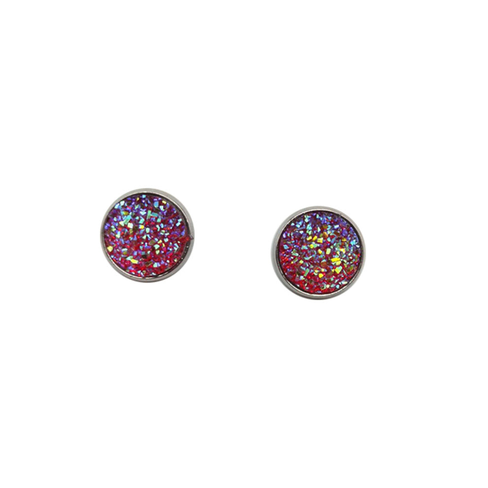 (Type31, 31) 12mm Druzy Ear Stud Earrings Stainless Steel Eardrop Jewelry for Women