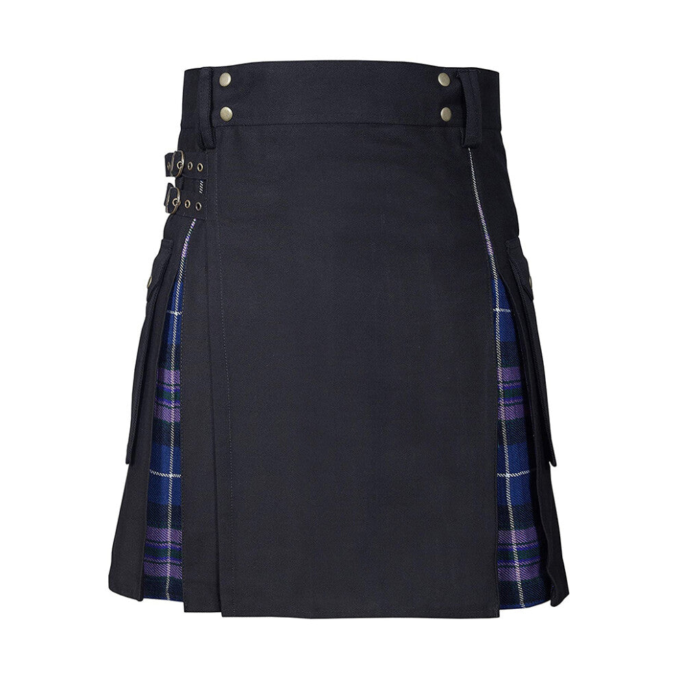 (Purple plus black, l) Trendy Scottish Mens Pleated Kilt - For Highland Games Designed For
