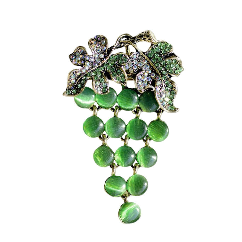 Green Grape Women Brooch Rhinestone Pin Clothing Bag Jewelry Banquet