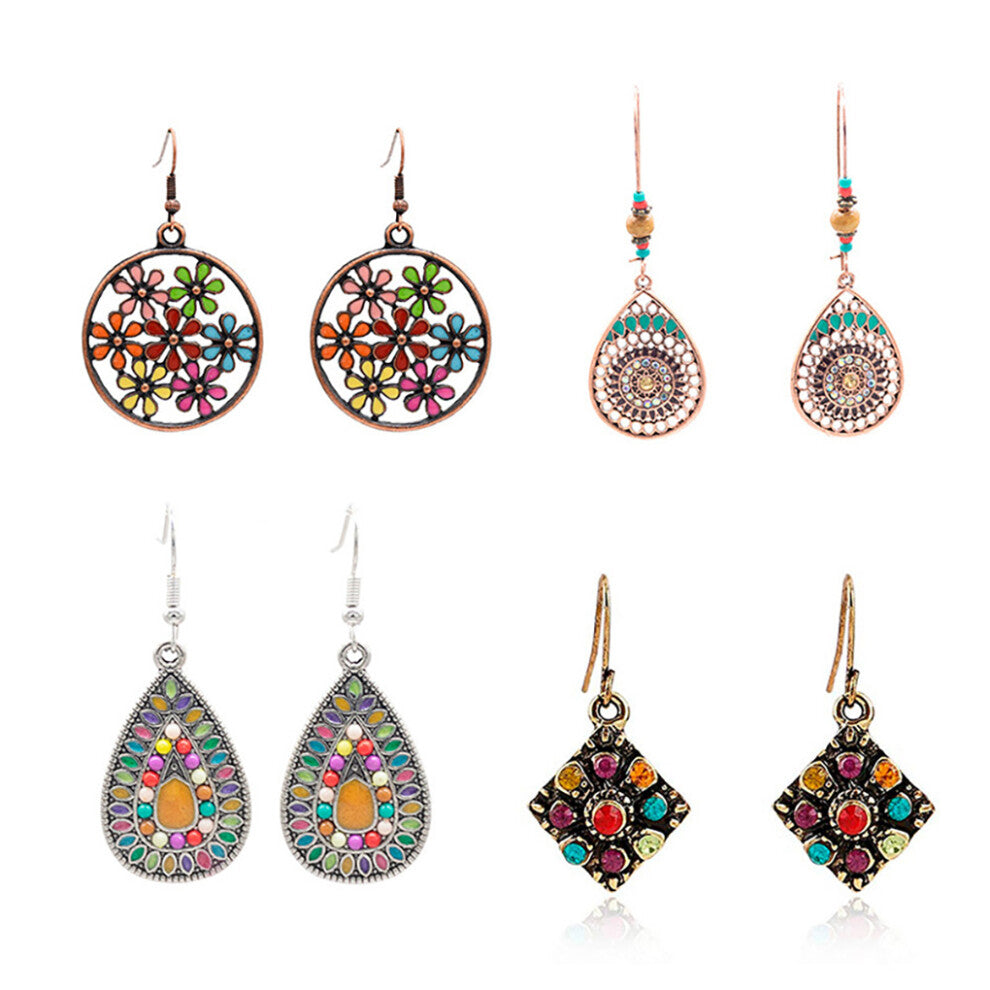 (Set B) Water Drop Earrings Fashion Bohemia Pendant Vintage Earring Ear Hook