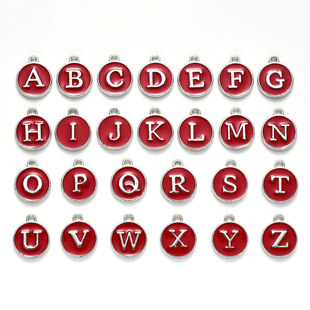 (Red) 26 Pack Initial Letter Charms Hanging Pendant Alloy Charm Accessories