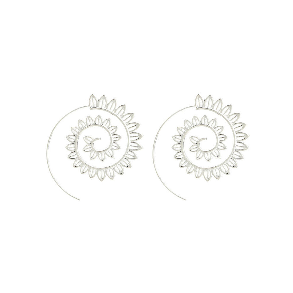 (4510 Silver) Circle Swirl Earrings Lady Decorations Ear Hanging Pedant Dangle