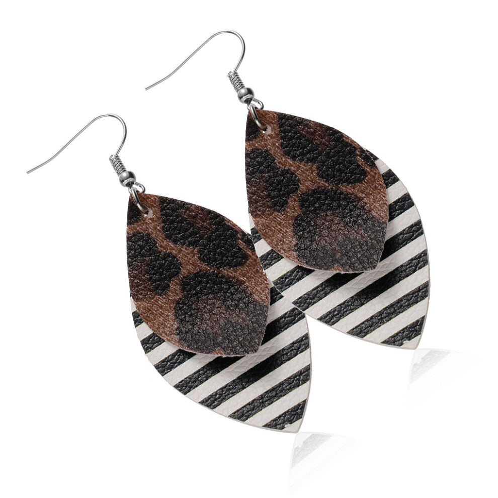 (Type 3) Leopard Print Earrings Fashion Ornament Jewelry Pendant Leather Ears
