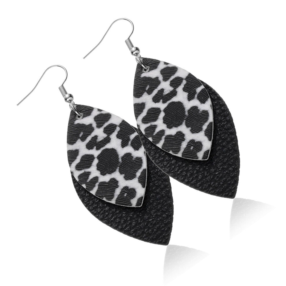 (Type 6) Leopard Print Earrings Fashion Ornament Jewelry Pendant Leather Ears