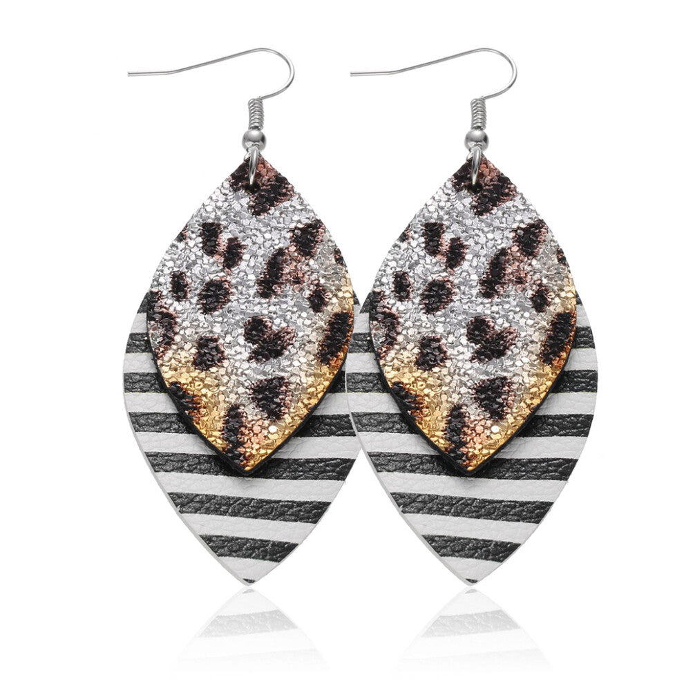 (Type 12) Leopard Print Earrings Fashion Ornament Jewelry Pendant Leather Ears