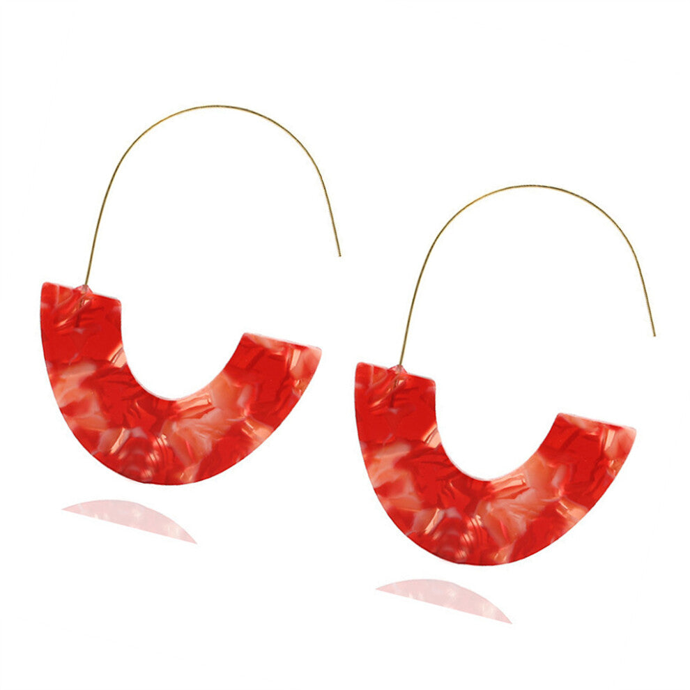 (Red) 1 Pair Bohemian Earrings Acrylic Multicolor Leopard Print Valentines