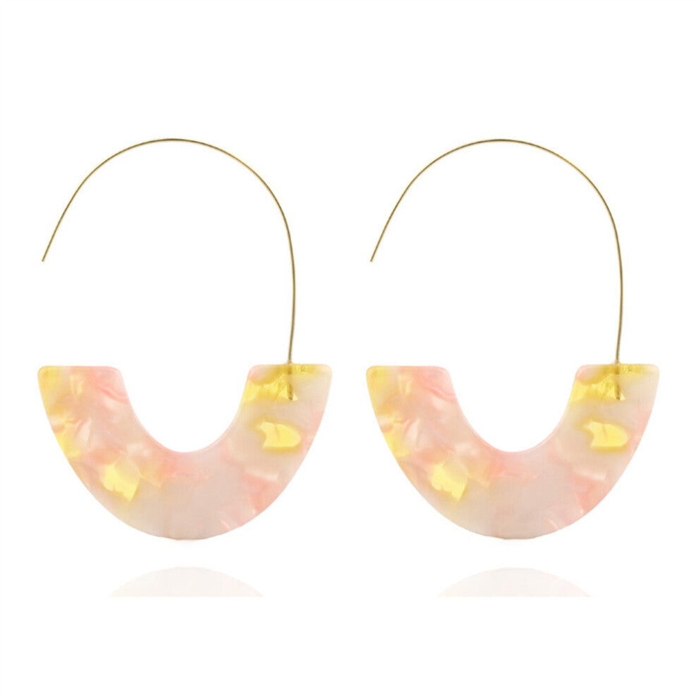 (PinkYellow) 1 Pair Bohemian Earrings Acrylic Multicolor Leopard Print Valentines