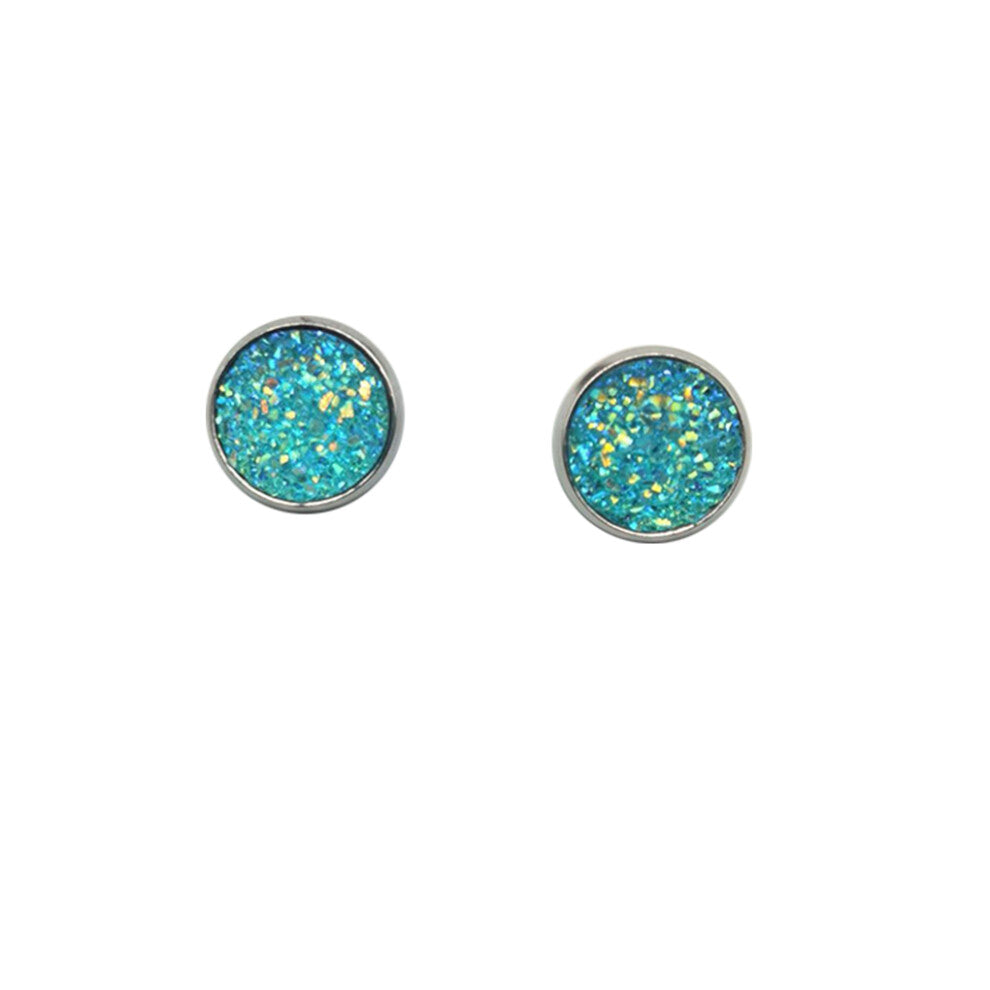 (Type3, 3) 12mm Druzy Ear Stud Earrings Wear-resistant Stainless Steel Eardrop