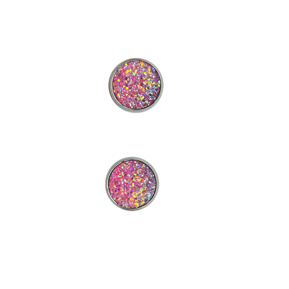 (Type4, 4) 12mm Druzy Ear Stud Earrings Wear-resistant Stainless Steel Eardrop