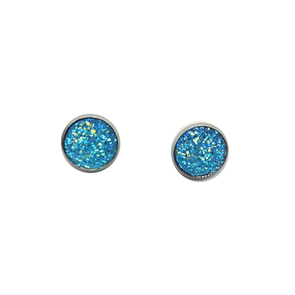 (Type18, 18) 12mm Druzy Ear Stud Earrings Wear-resistant Stainless Steel Eardrop