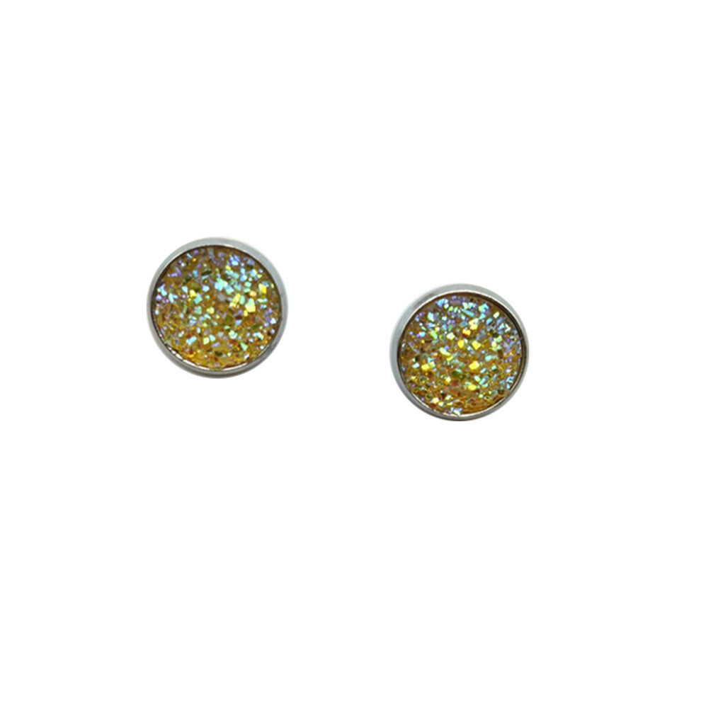 (Type26, 26) 12mm Druzy Ear Stud Earrings Wear-resistant Stainless Steel Eardrop