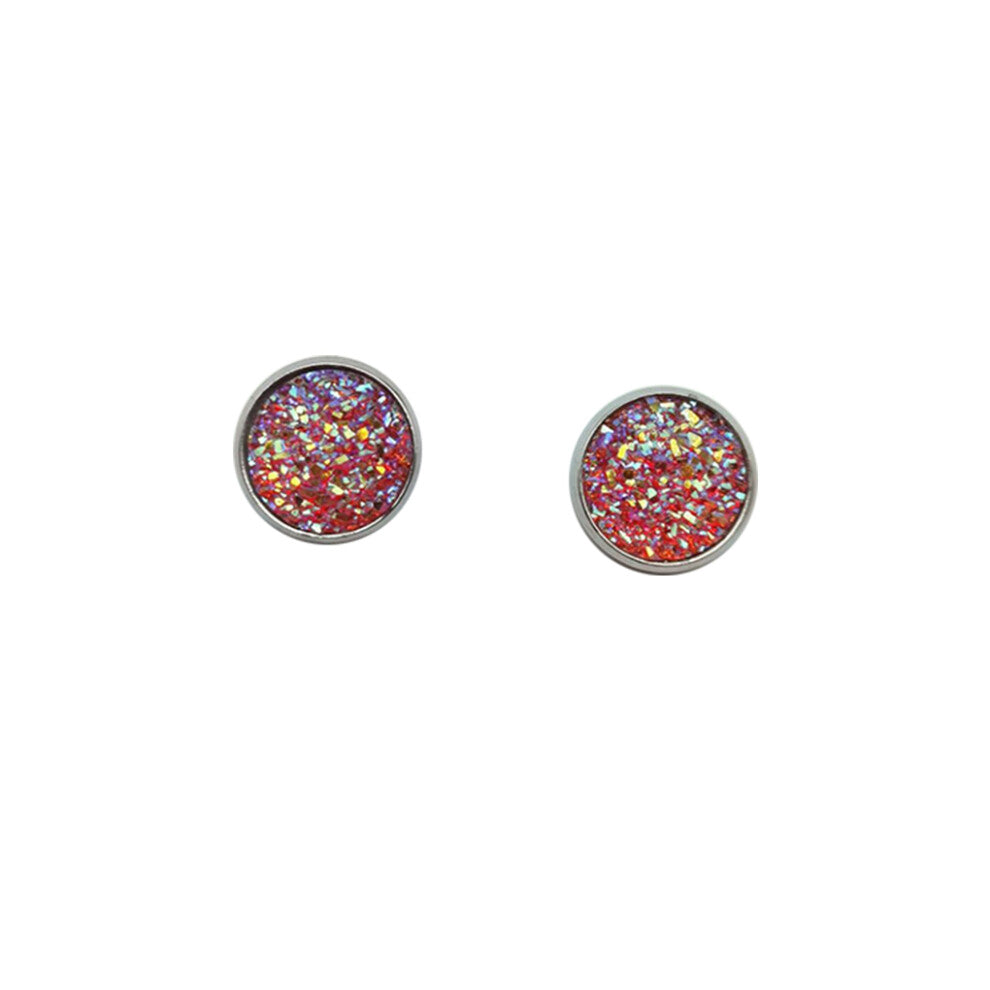 (Type30, 30) 12mm Druzy Ear Stud Earrings Wear-resistant Stainless Steel Eardrop