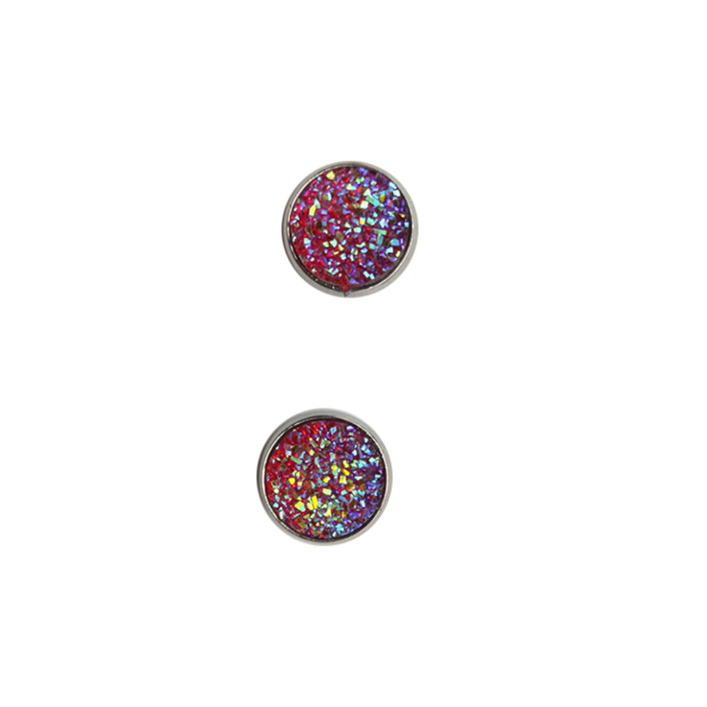 (Type31, 31) 12mm Druzy Ear Stud Earrings Wear-resistant Stainless Steel Eardrop