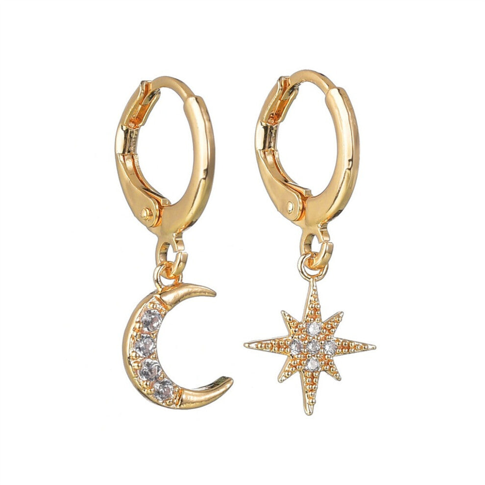 (Golden) 1 Pair Star Moon Earrings Girl Jewelry Ear Decoration Fashion