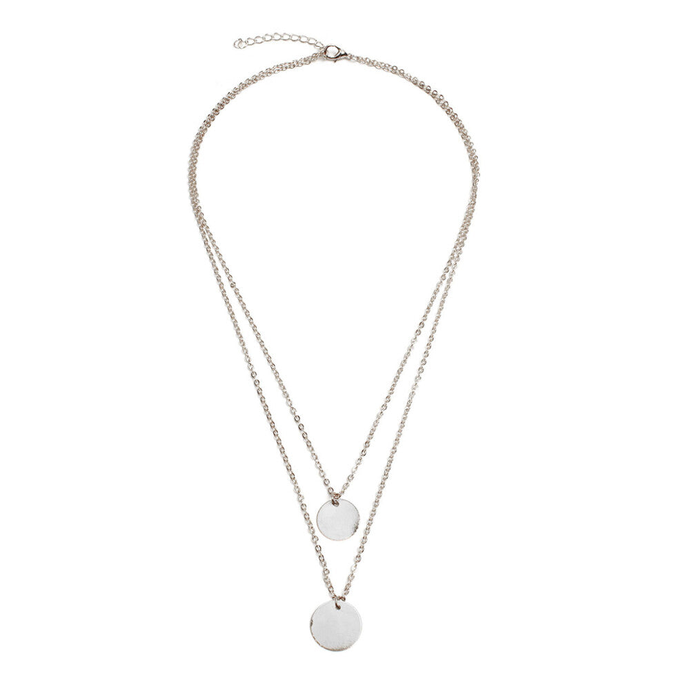 (Silver) Layered Chain Necklace Hanging Pendants Valentines Day Chokers for