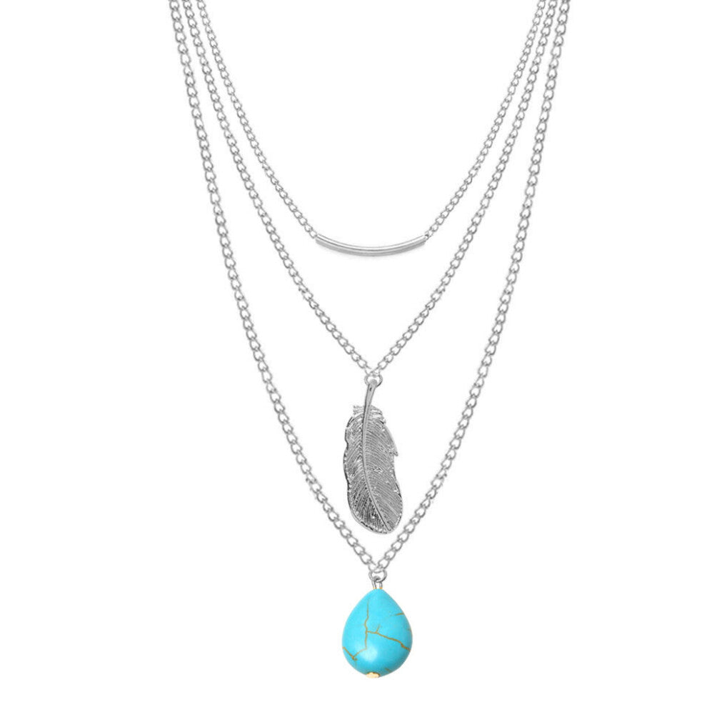 (Silver) Chain Necklace Turquoise Jewelry Accessories Layered Necklaces for