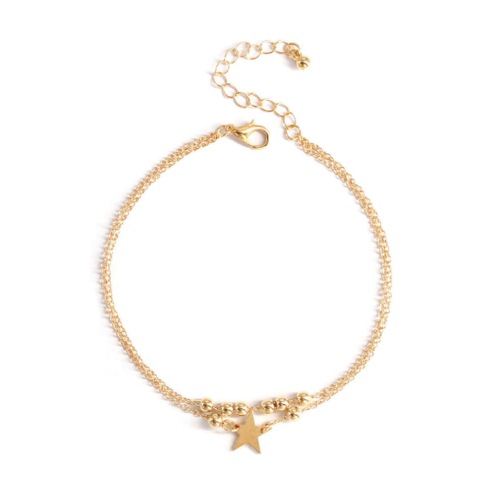 (Gold) Anklets Layered Bead Stars Beach Accessories Ankle Bracelets for Girls