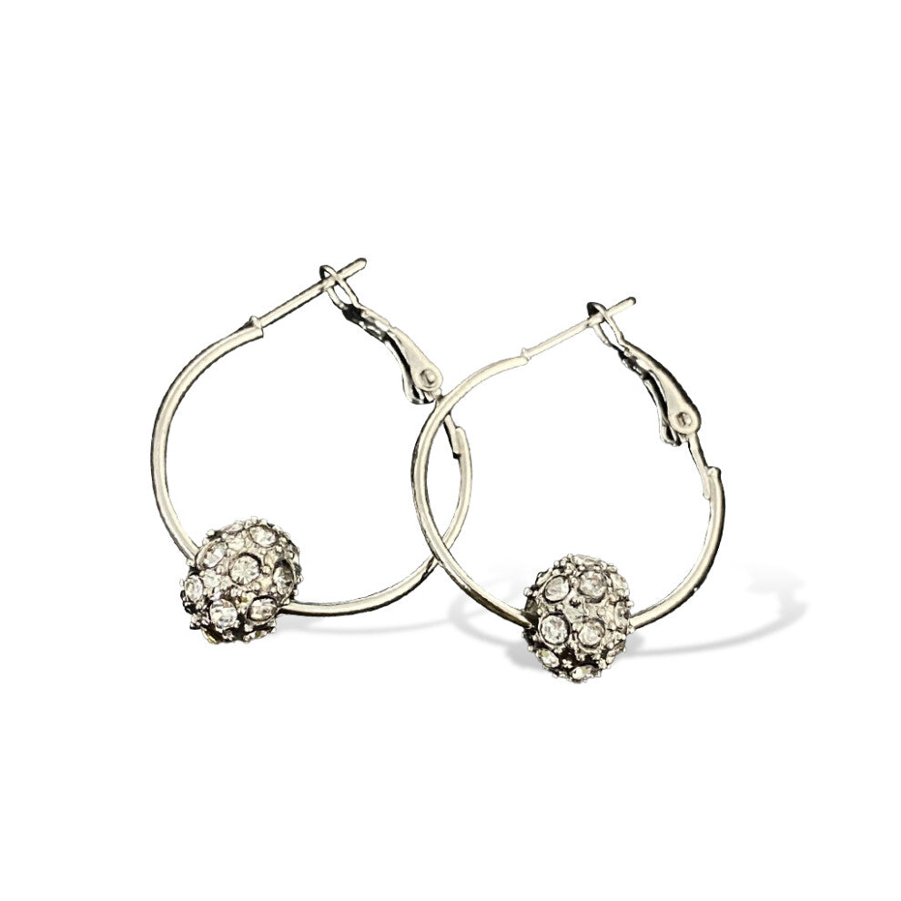 (Silver White Bead) 1 Pair Hoop Earrings Bohemian Ear Studs Banquet Jewelry Mother Present