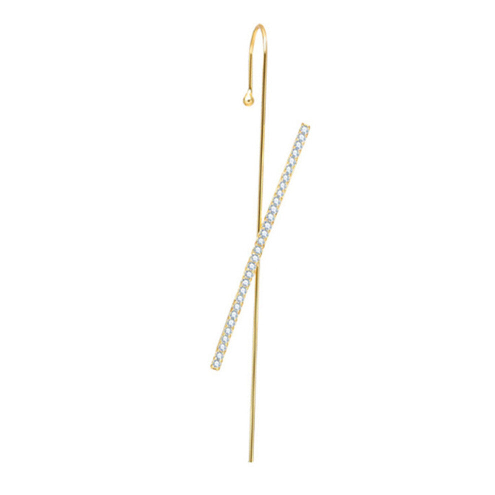 (Gold) Ear Cuff Cross Rhinestone Ornaments Pierced Earrings Ear-Hook