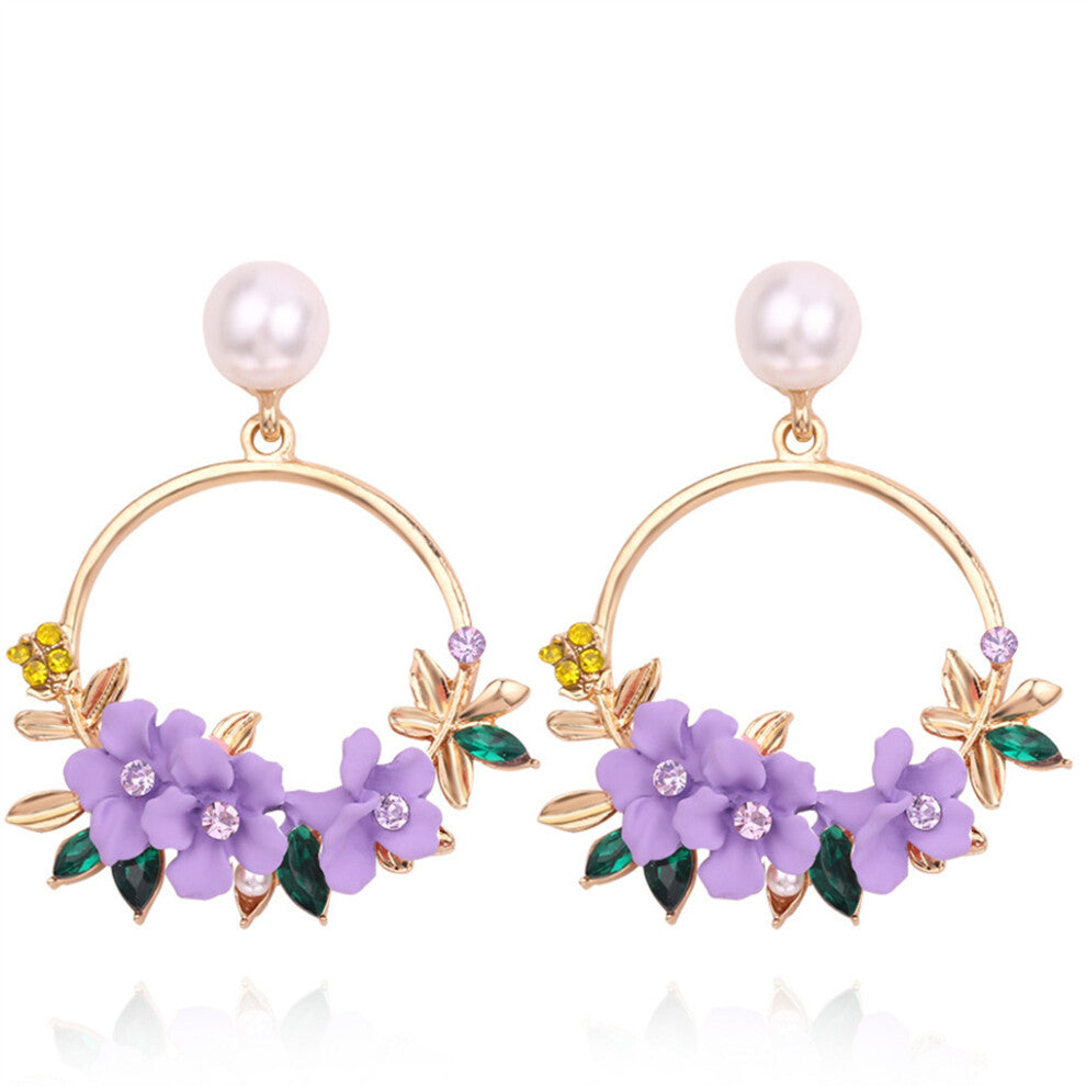 (Purple) 1 Pair Flower Earrings Ear Studs Costume Party Jewelry Personalized