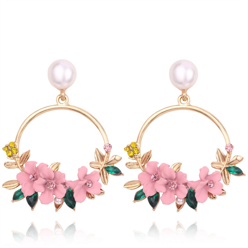 (Pink) 1 Pair Flower Earrings Ear Studs Costume Party Jewelry Personalized